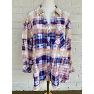 We The Free Boy to the Bone Plaid Shacket Cotton Oversized Shirt Medium